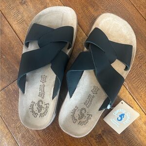 NWT Fantasy Sandals Black Women's Slide Sandals made in Greece